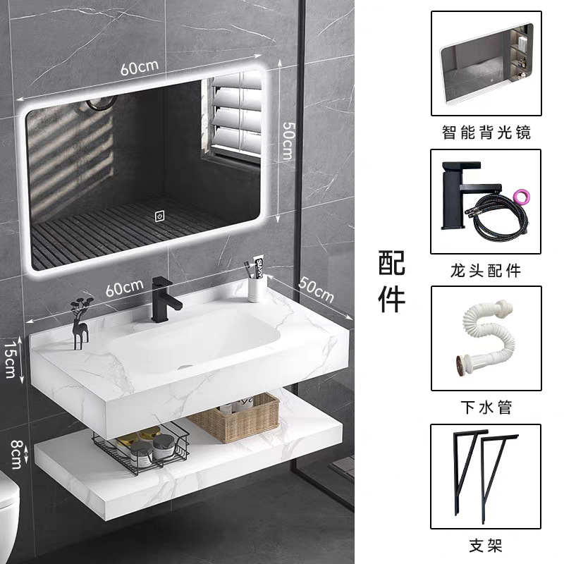 gabinete de baño de ingeniería de hotel de tabla de roca personalizado doble capa sin costura integral lavabo lavabo lavabo gabinete de baño inteligente combinación