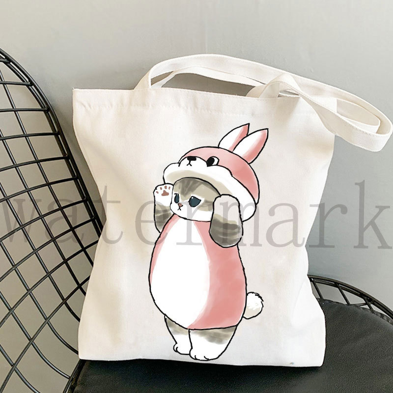 Japón lindo gato Kawaii gato impresión bolsa de lona Harajuku bolsa de hombro bolsa de moda estudiante bolsa de compras de mano