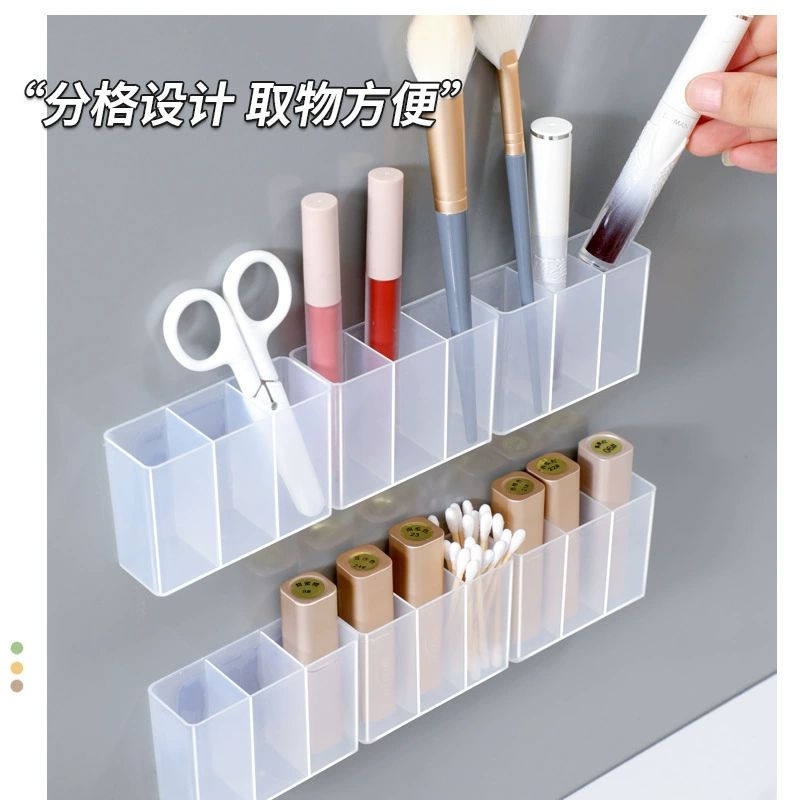 Lipstick, storage box, curlers for eyebrows, scissors, eyebrow pencil, brush, storage system
