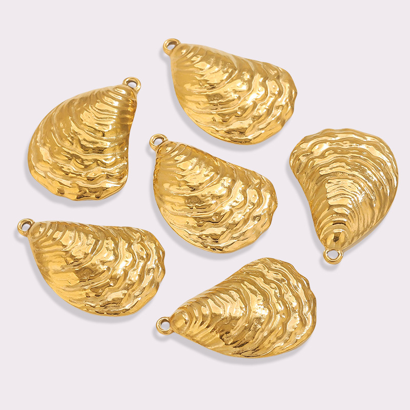 4g Weight PVD Coated Gold Plating Process 1 Piece 304 Stainless Steel PVD Coated Real Gold Plated Hippocampus Bow Knot Shell Polished Pendant DIY Jewelry Accessories