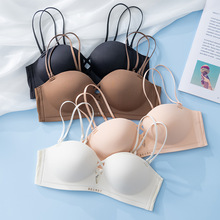 新款纯色光面无肩带内衣小胸聚拢美背侧收无痕隐形无钢圈文胸罩夏
