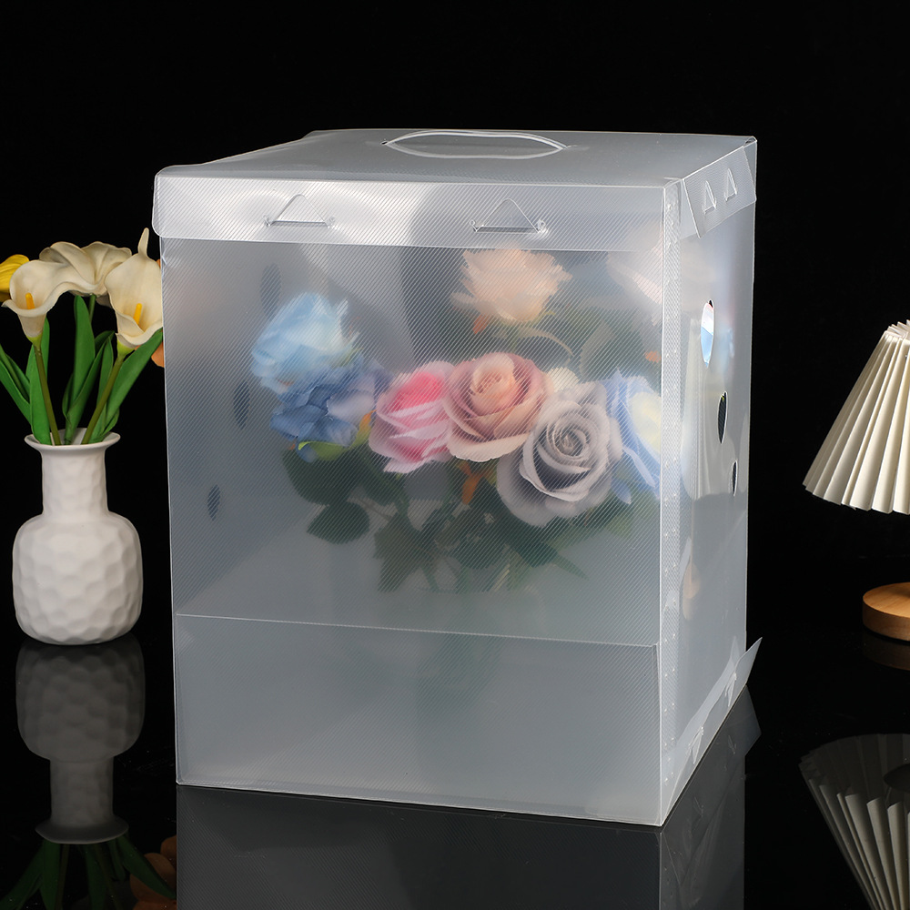 磨砂半透明PVC包装盒ins鲜花手提包装盒 夜市摆摊迷你花束包装盒