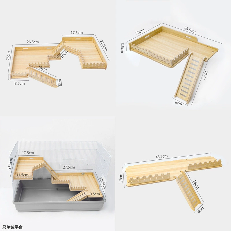 Двухэтажная клетка для хомяка «Золотой медведь» с ландшафтным дизайном, лестницей, основной клеткой, аксессуарами из массива дерева, украшениями и ограждением.
