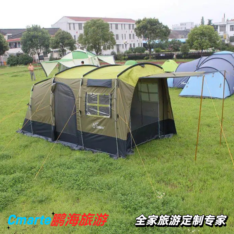 Ready-Made Outdoor Camping Style Tent, Camper Tail Tent, Two Rooms and One Living Room, Double-Layer Cotton Suv Car-Mounted Portable Tunnel Tent