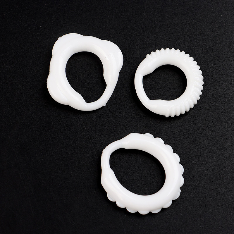 Men’s Textured Triple-Ring Delay Ring, TPE, White, Non-Vibrating — detail image 5