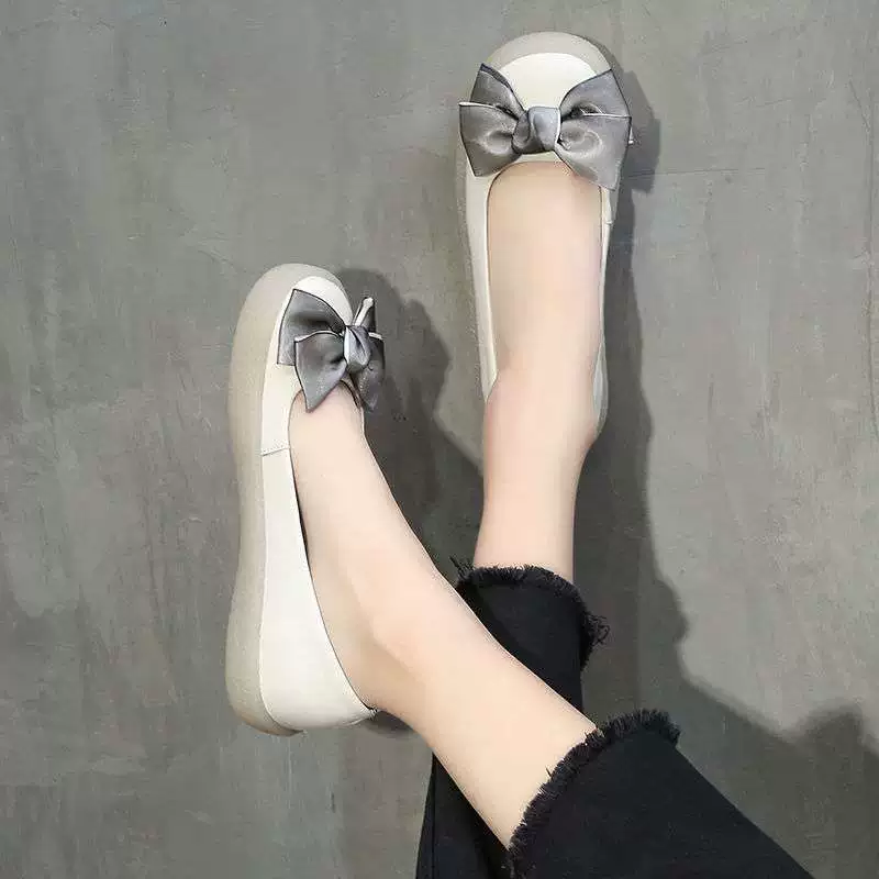 Doudou Shoes 2025 новый этнический стиль мама обувь бантик удобная нескользящая плоская обувь плотная подошва для женщин