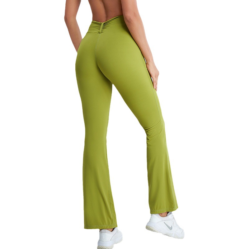 Otoño nuevo nude plisado pantalones de yoga de las mujeres adelgazamiento casual pierna ancha pantalones acampanados al aire libre corriendo hip lifting fitness Pantalones