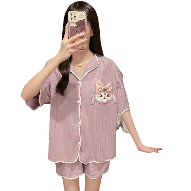 Pijamas de niña linda pantalones cortos de manga corta de verano estilo coreano ins ropa de casa de dos piezas mujer WeChat celebridad en línea entrega en vivo