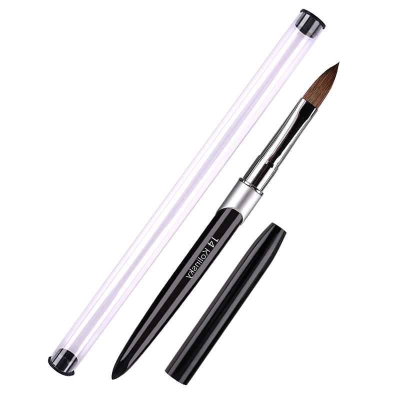 Amazon en stock metal varilla de uñas de pelo de visón pluma negro Kolinsky uñas de cristal pluma tallado cepillo