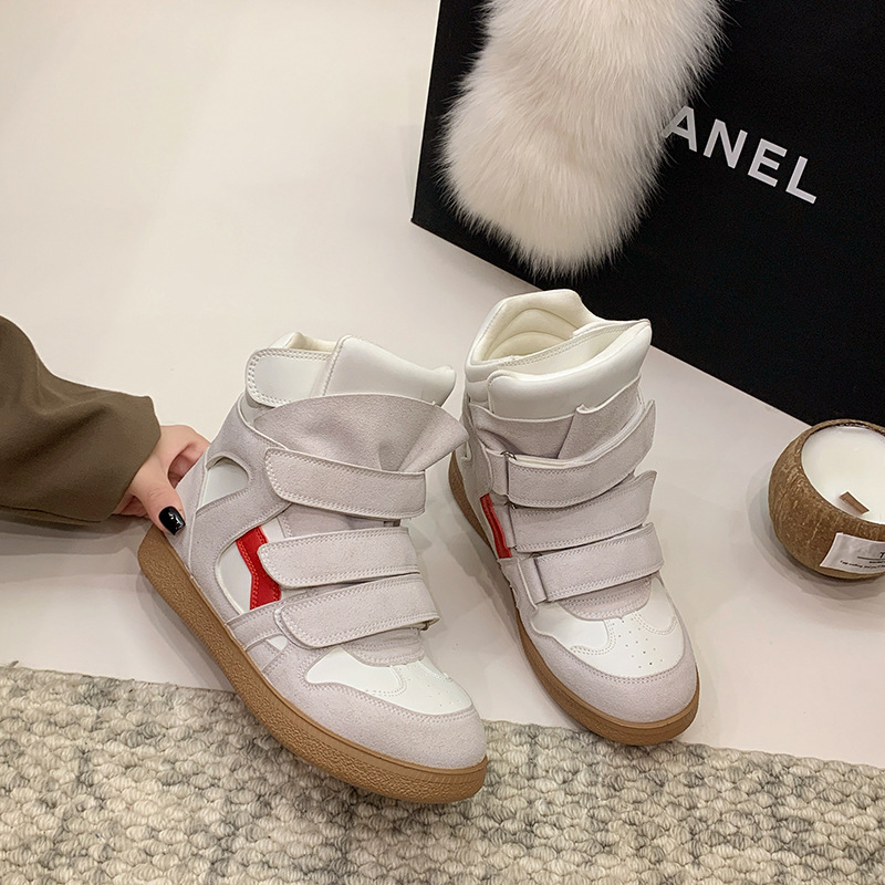 7cm Height-Increasing European High-Top White Sneakers for Women 2025 Winter New Style Velcro Casual Versatile Sports Sneakers