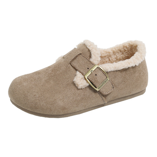 Women's Outdoor Snowboard Shoes, New Autumn/Winter Flat Boating Shoes with Thick Soles, Half-Slip Fuzzy Shoes Y20-1
