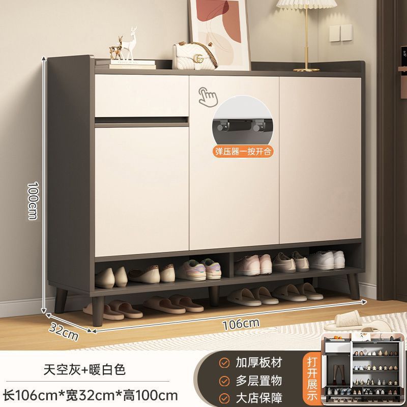 靴キャビネットホームドア 2025 新しいホットスタイル屋内玄関キャビネット一体型収納キャビネット無垢材脚多層靴ラック|undefined