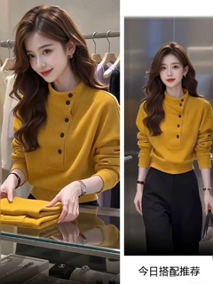 小众品牌时尚小个子时尚设计立领斜扣上衣宽松洋气长袖卫衣女秋冬