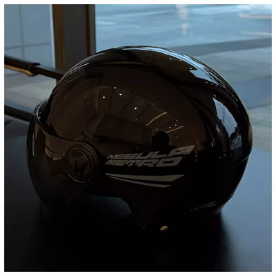 Dual-Mirror Electric Vehicle Helmet, Chinese National Standard Certified Half Helmet for Motorcycles and Electric Scooters, Sun Protection, Cool Summer Hat for Men and Women (Motosiklet kaskı (dəbilqə)) - black-double-lens-brown-short-lens-one-size-fits-all