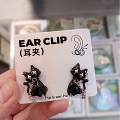 甜酷y2k少女辣妹暗黑风可爱猫咪耳环韩系小众无耳洞设计百搭耳夹