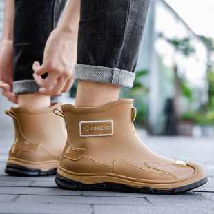 2025 Cross-Border New Waterproof Anti-Slip Short-Tube Men's Rain Boots Outdoor Thick-Soled Kitchen Work Shoes Couple Rubber Shoes