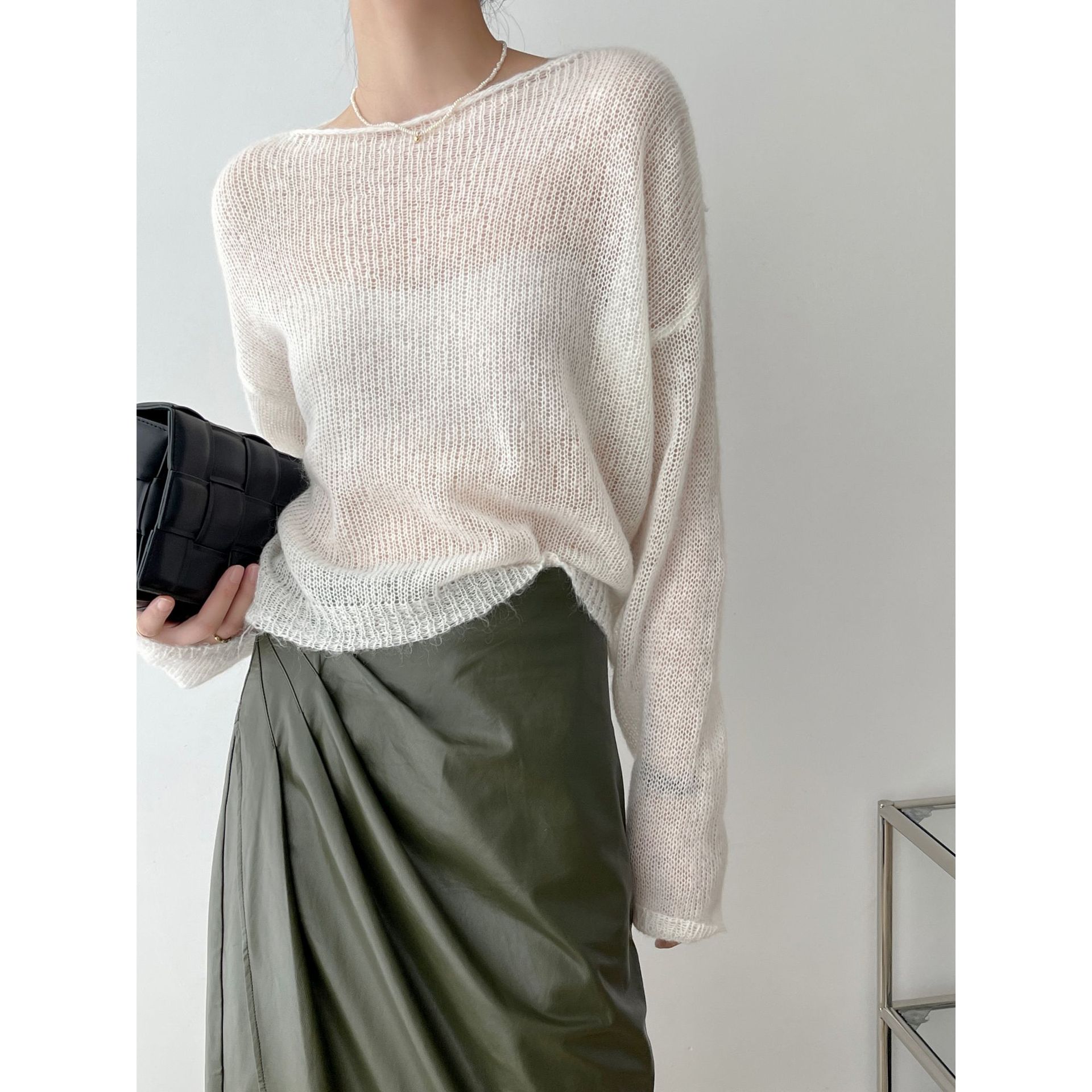 [Real Shot] alta proporción suave mohair suéter de punto primavera y otoño nueva blusa suelta delgada corto superior