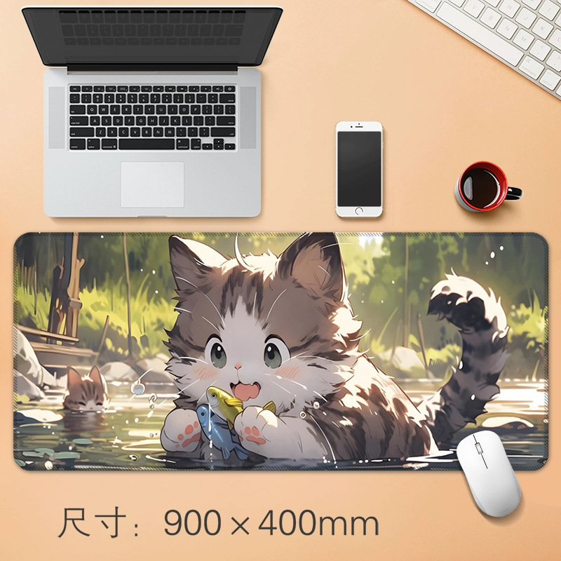 源头工厂直销大号鼠标垫创意动漫小猫办公桌垫防滑精密锁边鼠标垫|undefined