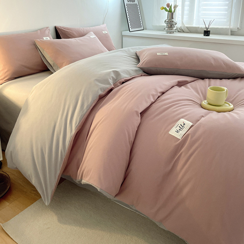 Estilo simple algodón lavado de algodón traje de cuatro piezas 100 algodón individual funda de edredón otoño e invierno dormitorio de estudiantes ropa de cama