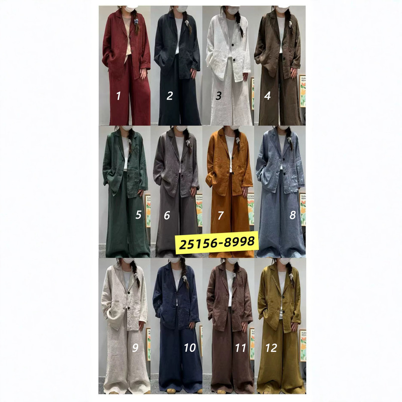 Artistic and Fashionable Solid Color Versatile Loose Casual Blazer + Straight-Leg Pants New Linen Two-Piece Set for Women Artistic and Fashionable Solid Color Versatile Loose Casual Blazer + Straight-Leg Pants New Linen Two-Piece Set for Women