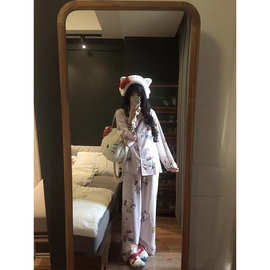 工厂直销甜美可爱条纹kt猫睡衣女云朵棉春秋季长袖长裤家居服套装