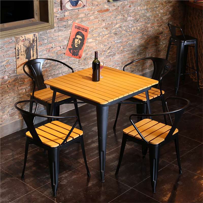 Sillas de bar industriales de hierro forjado al aire libre de madera maciza mesa de bar simple taburete de café mesa de bar sillas