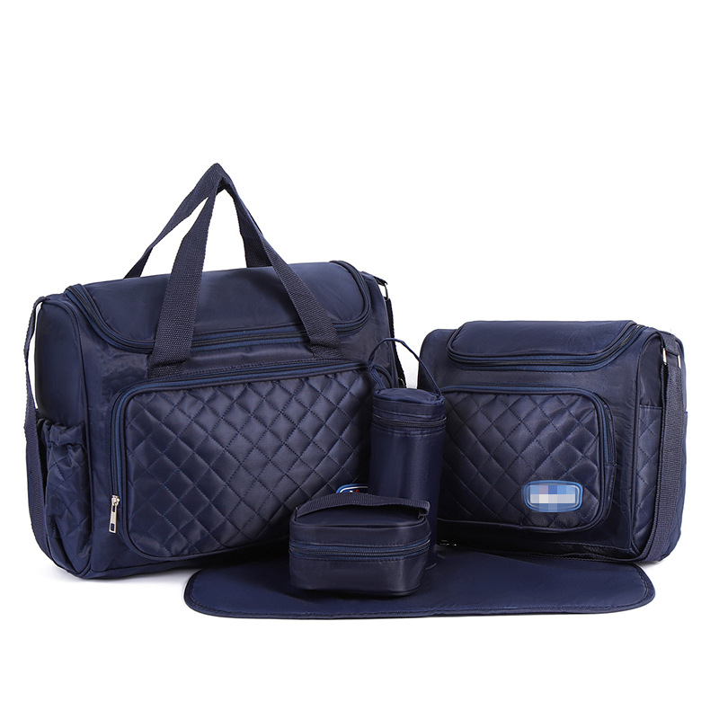 Conjunto de Cinco Piezas de Bolsa Maternal Acolchada con Diseño de Cuadros, Bolsa Maternal Multifuncional de Gran Capacidad para Guardar Pañales, de Hombro o Cruzada