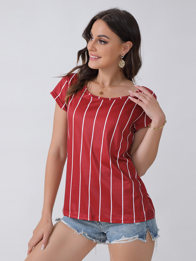 loose vertical stripes round neck T-shirt nihaostyles clothing wholesale NSWCJ85949