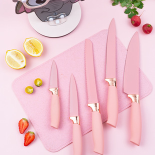 Wheat Straw Knife 6-Piece Set Cartoon Animal Knife Holder Multi-Purpose Stainless Steel Kitchen Knife Set Yangjiang Knife
