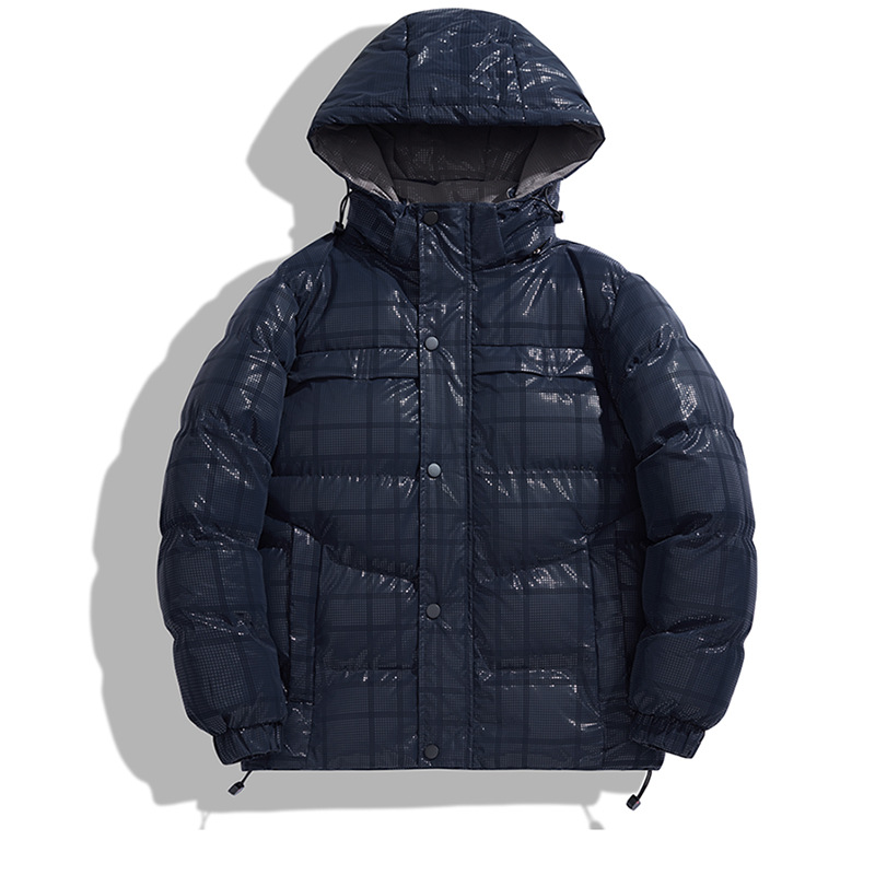 Chaqueta de algodón de invierno a cuadros para hombres encapuchados pareja de algodón estilo de puerto abrigo cálido chaqueta de hombre algodón casual suelto