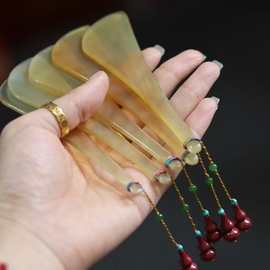 牛角刮痧板带独立的朱砂葫芦挂件～手工文玩能量转运吊坠