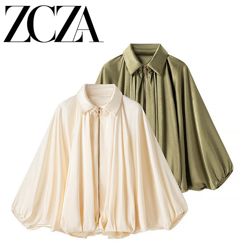 Zcza Self-Made European and American Style New Women's Fashion Versatile High-Quality Satin Texture Flight Jacket
