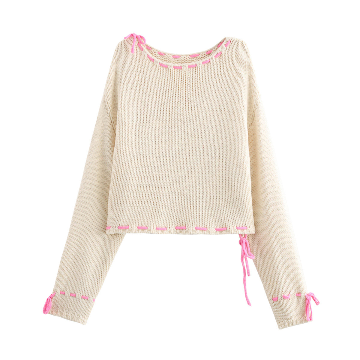 Women's clothing 2024 autumn and winter new fashion drawstring thick needle sweater long sleeved top_voghion.com