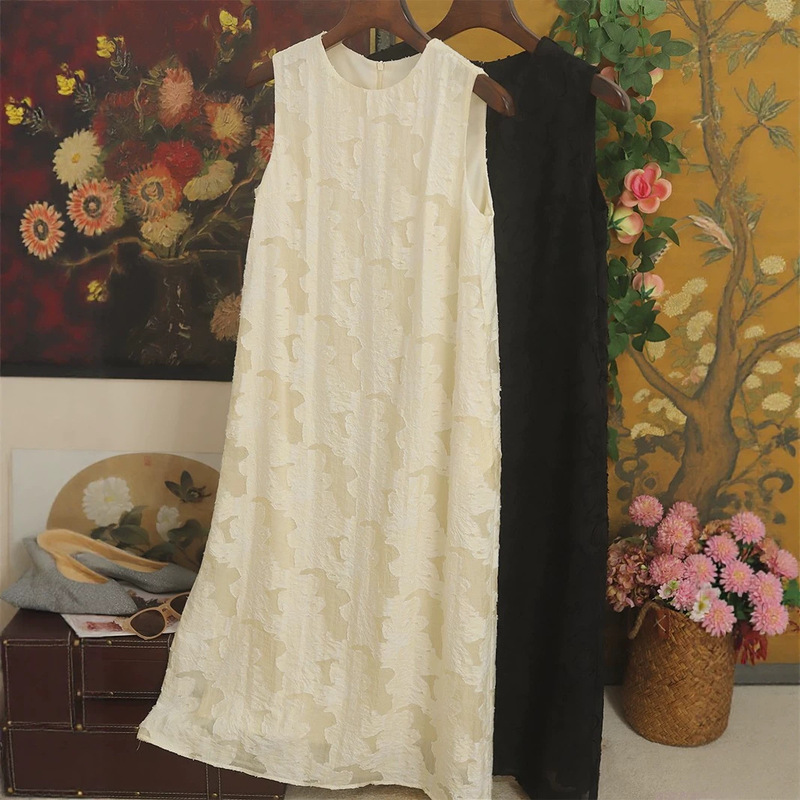 It’S so Art in Stock! Designed Stereo Burnt Flower Sleeveless Dress for Women Summer Long French Loose Back It’S so Art in Stock! Designed Stereo Burnt Flower Sleeveless Dress for Women Summer Long French Loose Back
