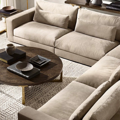 American RH Furniture Rustic Retro Living Room Home Use Tofu Block Corner Sofa Discovery Modern Simple Leather Sofa Set