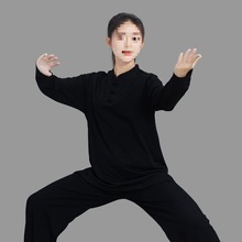 太极服女款新款2025春秋薄款纯棉太极拳练功服长袖T恤男武术服装