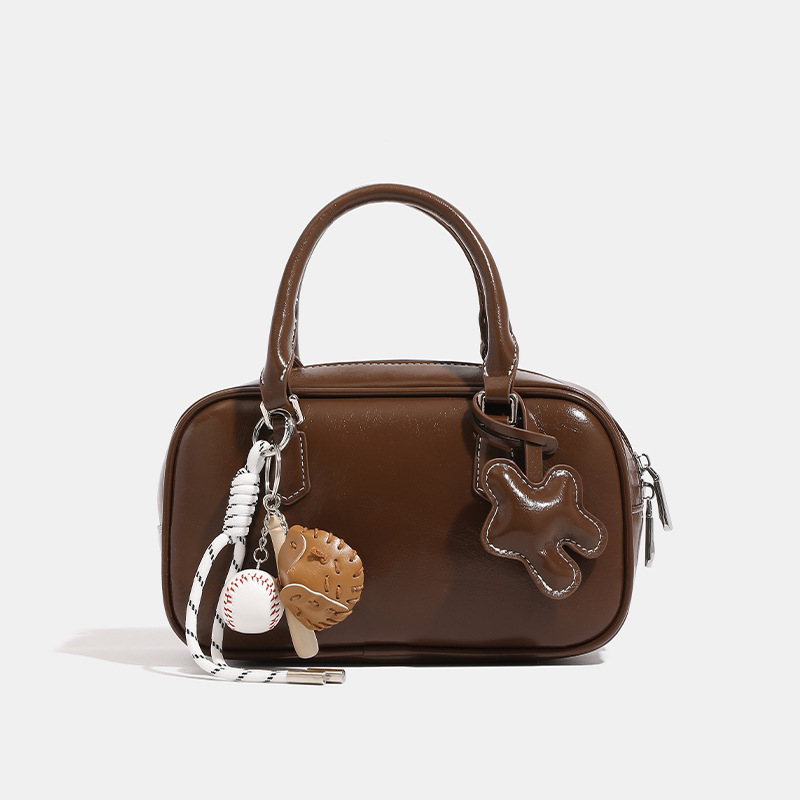 Maillard Beta Toast Small Bowling Bag For Women - Autumn/Winter Niche Boston Handbag, Shoulder & Crossbody Bag - Thumbnail 6