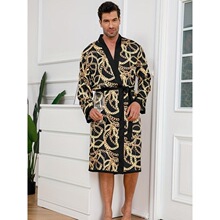 G 13536 Men's Printed Contrast Belted Robe ӡ��ײɫ˯��