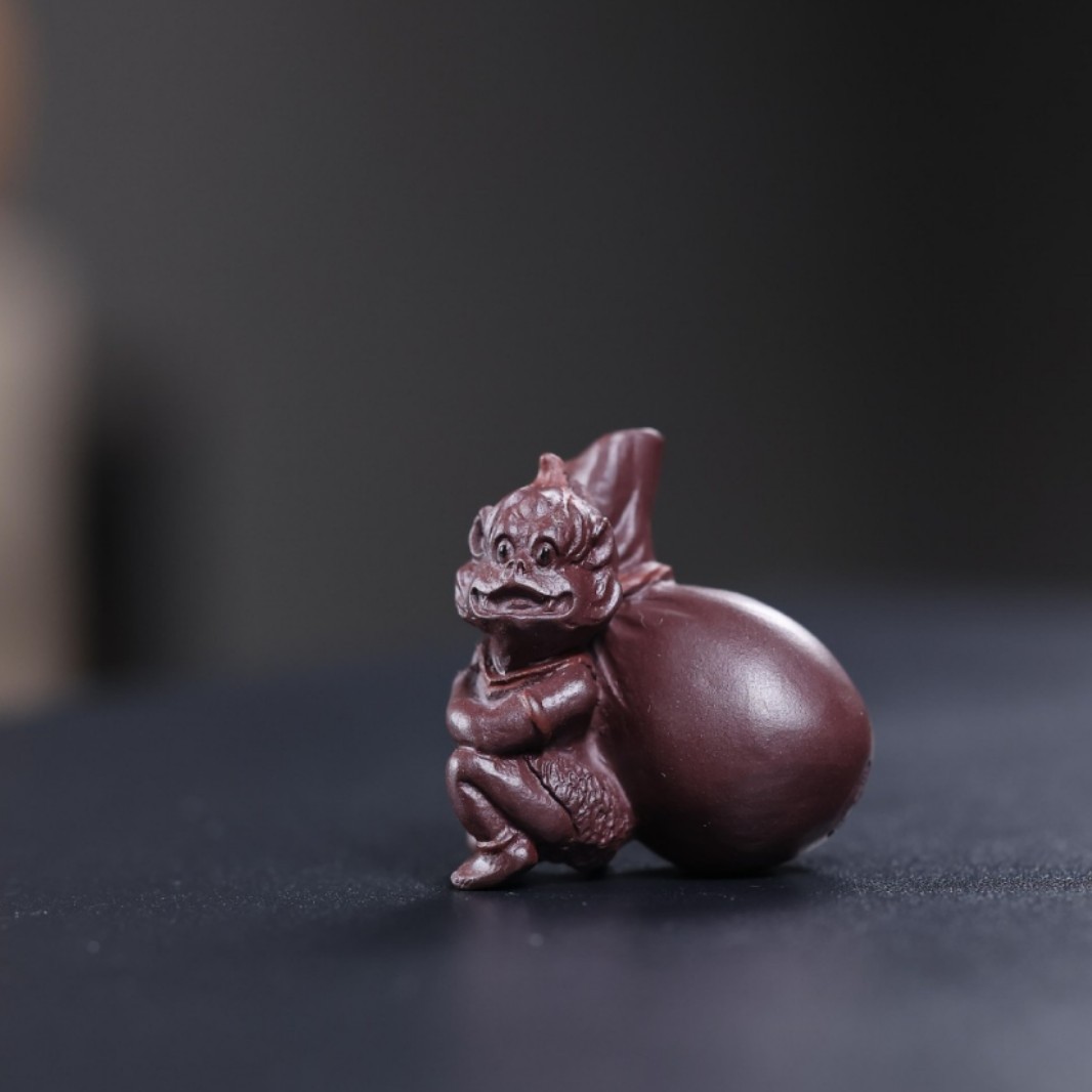 宜兴紫砂财迷茶宠手把件刘凤俊手工精品可养招财茶桌迷你摆件茶玩