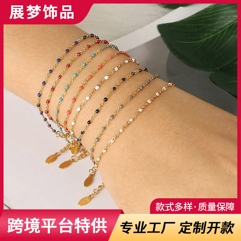 Amazon European and American New Stainless Steel Bracelets, 8 Colors Bohemian Style Simple Women's Bracelets