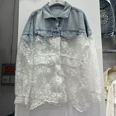 デニムステッチ日焼け止めジャケット女性のための 2025 夏の新しいデニム刺繍メッシュウエストシャツスーパー妖精トップ
