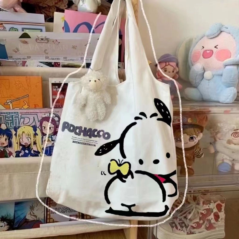 Canvas Bag Women's 2024 New Japanese-style Harajuku Cartoon Printed Shoulder Bag Korean-style Student Portable Shoulder Bag