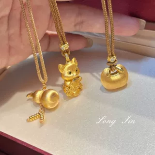 真金电镀金工勾丝猪咪葫芦金坨坨吊坠项绳新中式轻奢高级百搭项饰