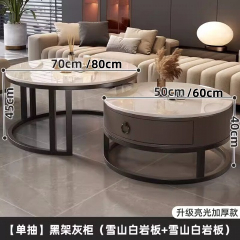Mesa de centro redonda de pizarra de roca, sala de estar, hogar 2024, nuevo apartamento pequeño, minimalista, ligero, lujo, sensación de alta gama