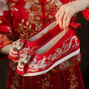 New Super Fairy Antique Embroidered Shoes Red Hanfu Shoes Ancient Wear Height Increasing Bridal Tassel Chinese Style Xiuhe Wedding Shoes