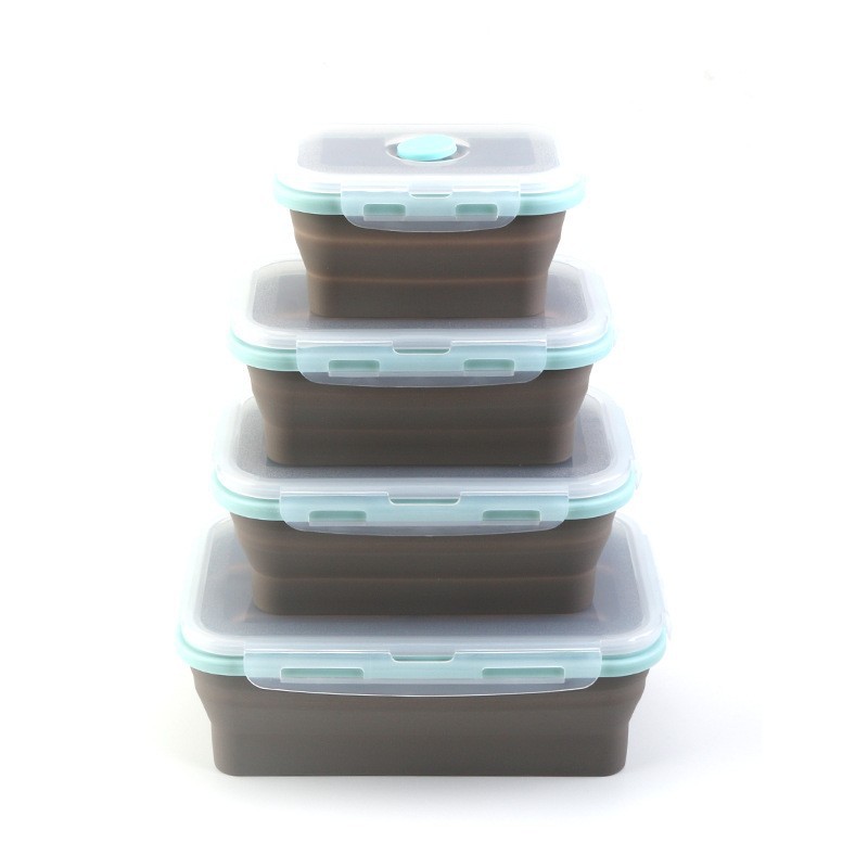 Fiambrera de silicona plegable, caja de conservación portátil, caja bento de microondas, caja de almuerzo cuadrada de plástico, caja de almacenamiento de refrigerador al por mayor