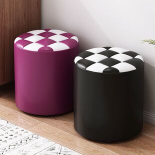 Household Small Stool Fashionable Round Stool Small Bench Creative Leather Stool Sofa Stool Adult Soft Stool Low Stool Solid Wood Leather Pier