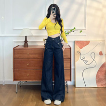 黑金蓝阔腿牛仔裤女春秋夏季2025新款宽松显瘦气时尚设计感直筒裤