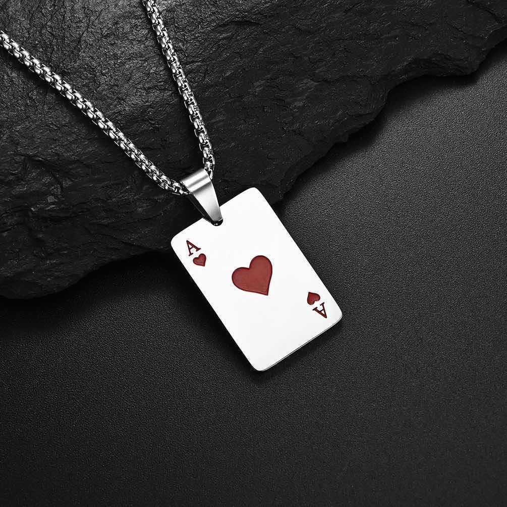Playing Card Pendant Necklace For Men And Women Stainless Steel_voghion.com