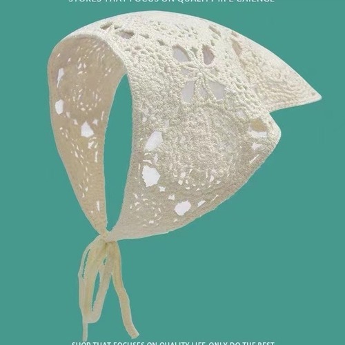 春秋法式复古针织钩花辣妹三角巾头饰甜美可爱田园风头巾女发带潮